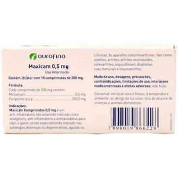 Anti-inflamatório Ourofino Maxicam - 08 Comprimidos