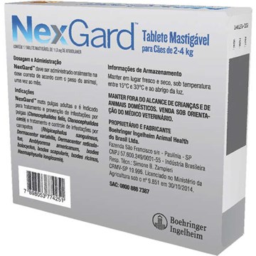 Antipulgas e Carrapatos NexGard 11,3 mg para Cães de 2 a 4 Kg