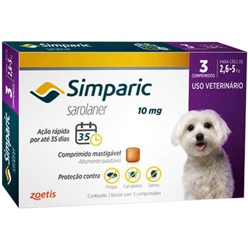 Antipulgas Zoetis Simparic 10 mg para Cães de 2,6 a 5 Kg